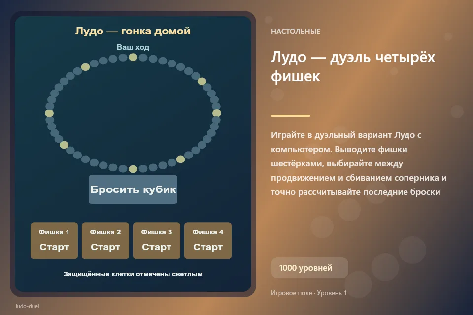 Лудо — дуэль четырёх фишек