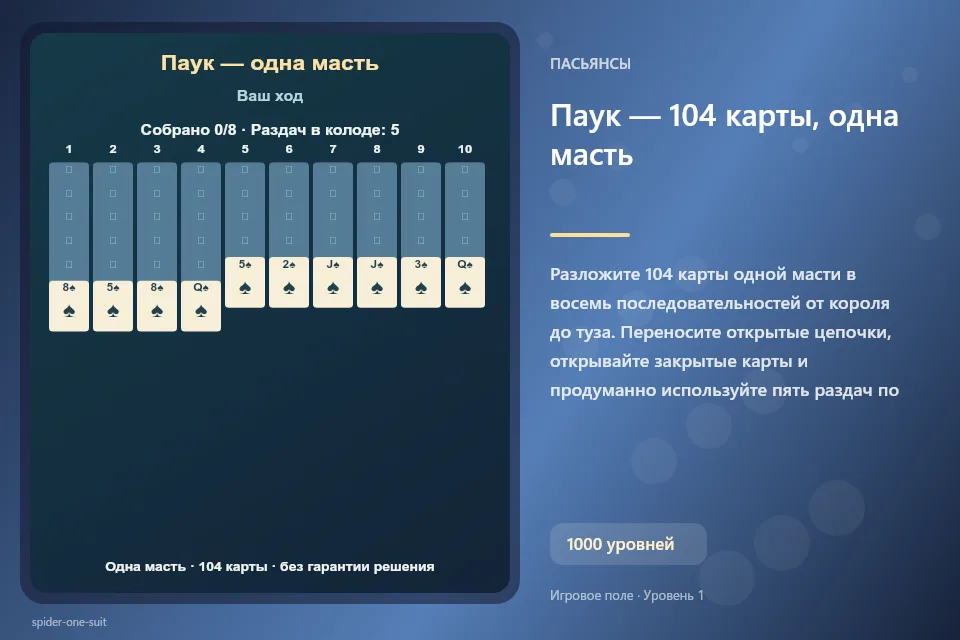 Паук — 104 карты, одна масть